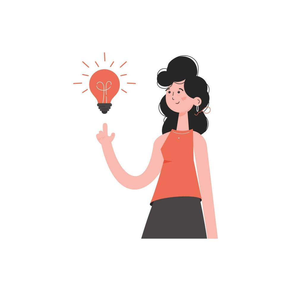 The girl is waist-deep with a light bulb. Isolated. Element for presentations, sites. vector