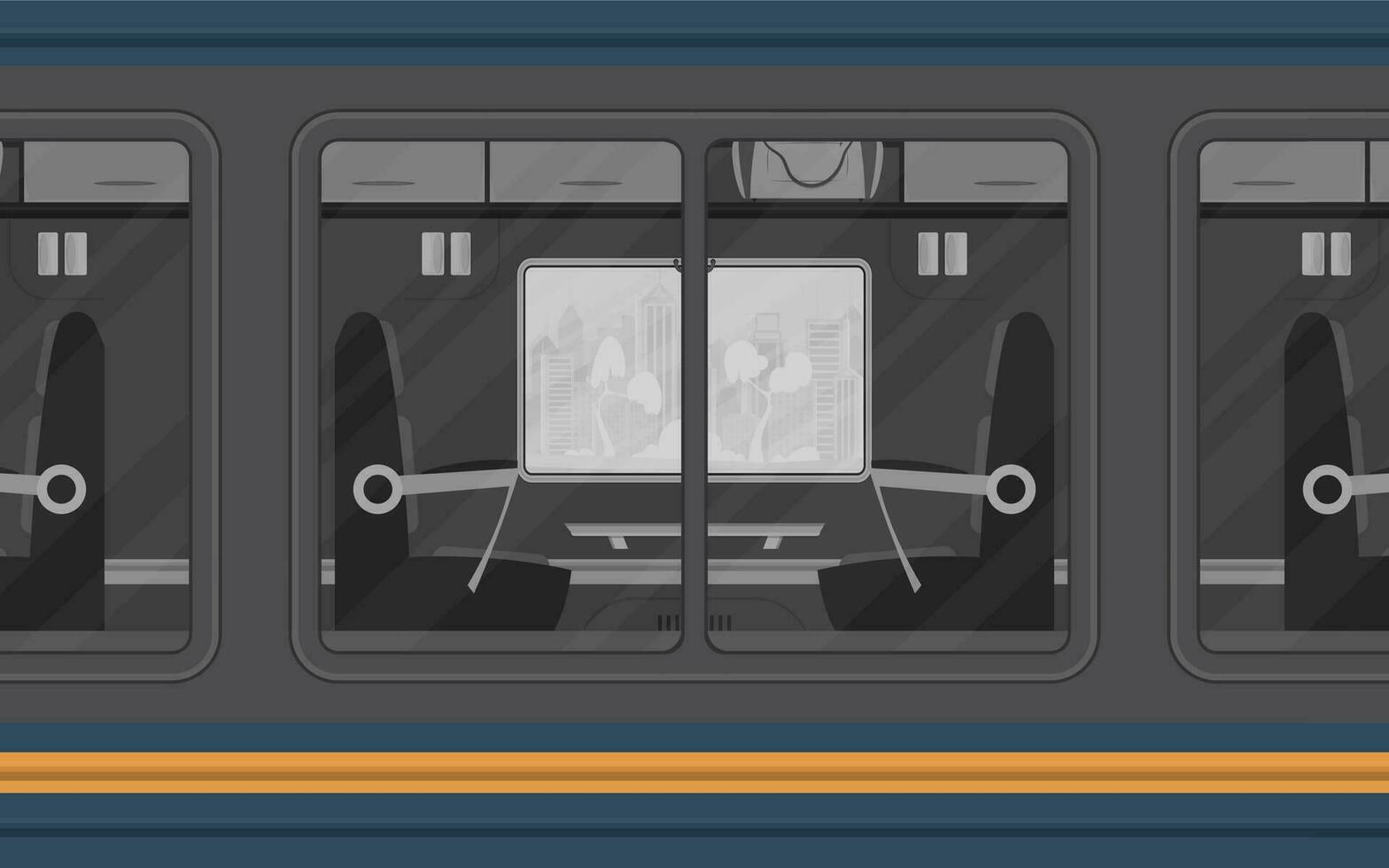Train compartment windows. Electricity outside. Cartoon style. Flat style. vector
