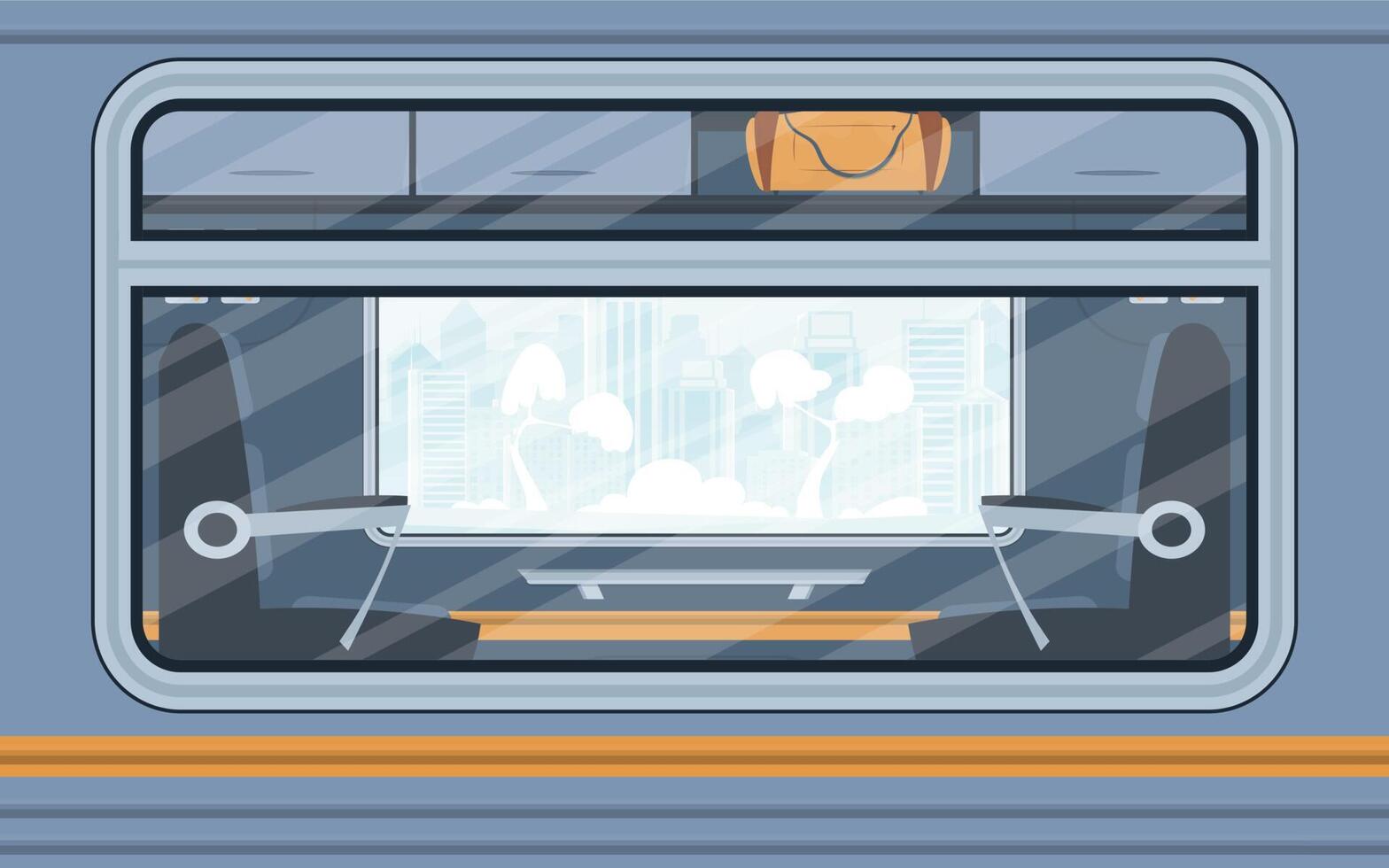 Windows of an empty commuter train. Electricity outside. Cartoon style. Flat style. vector