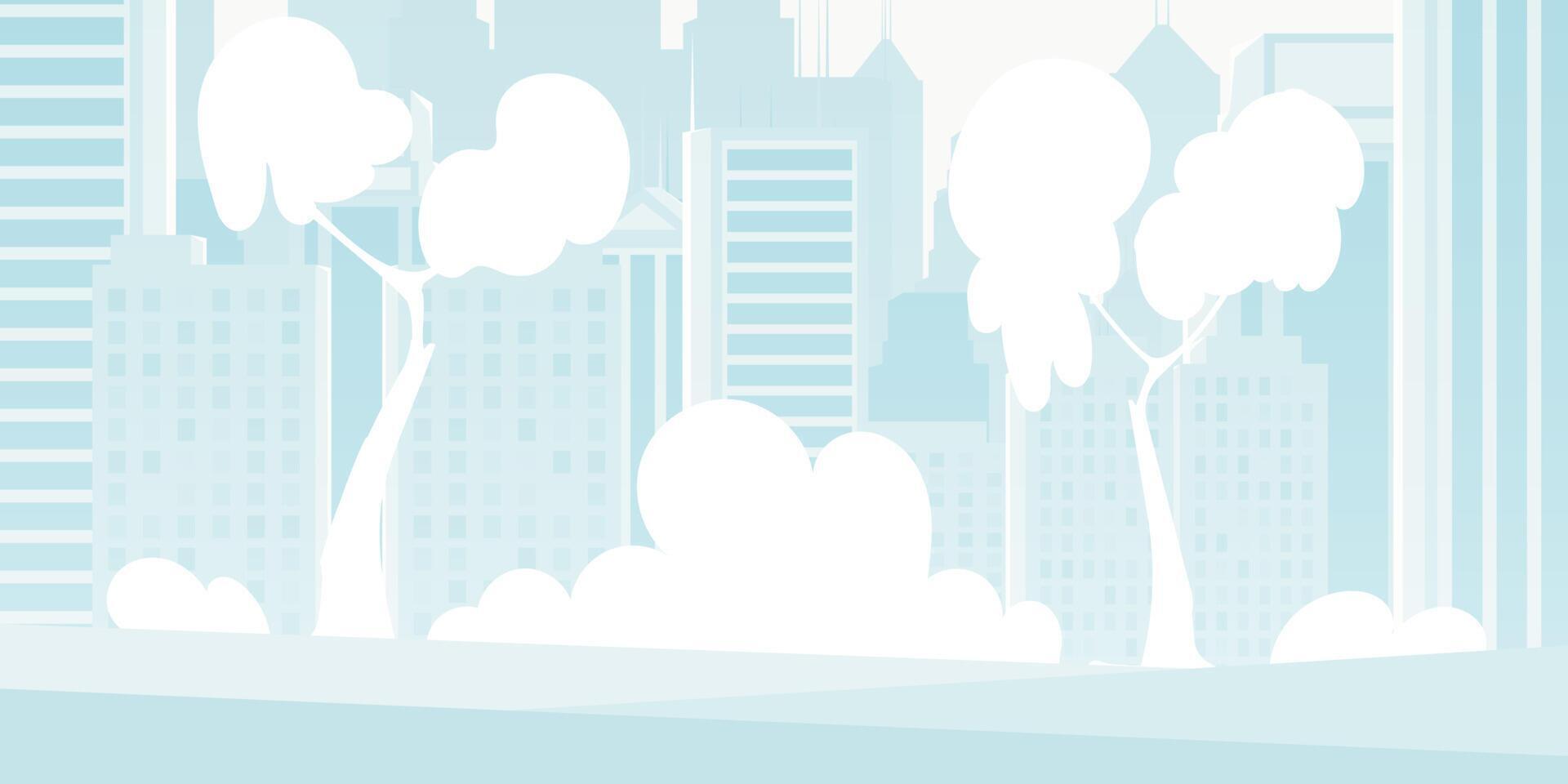City in blue. Wide poster with space for your design. Cartoon style. illustration. vector