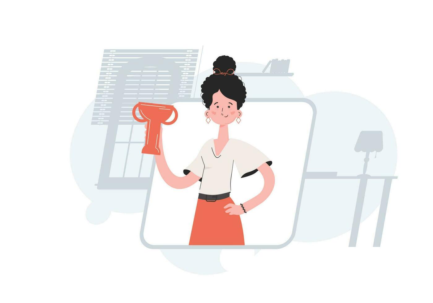 A woman stands waist-deep and holds a goblet in her hands. Victory. Element for presentations, sites. vector