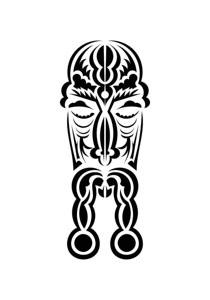 Maori style face. Black tattoo patterns. Flat style. Vector illustration.