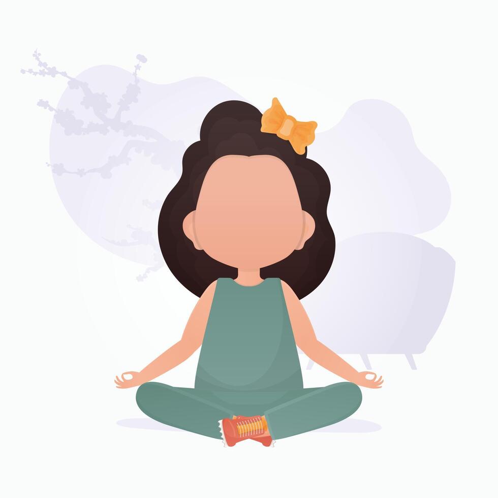 Little girl is meditating. Yoga kids. illustration in cartoon style. vector