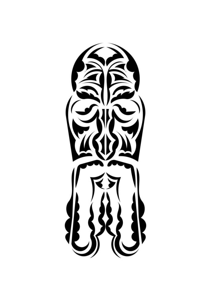 Mask in traditional tribal style. Black tattoo patterns. Isolated. Vector illustration.