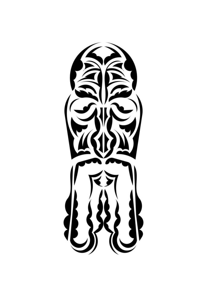 Mask in traditional tribal style. Black tattoo patterns. Isolated. Vector illustration.