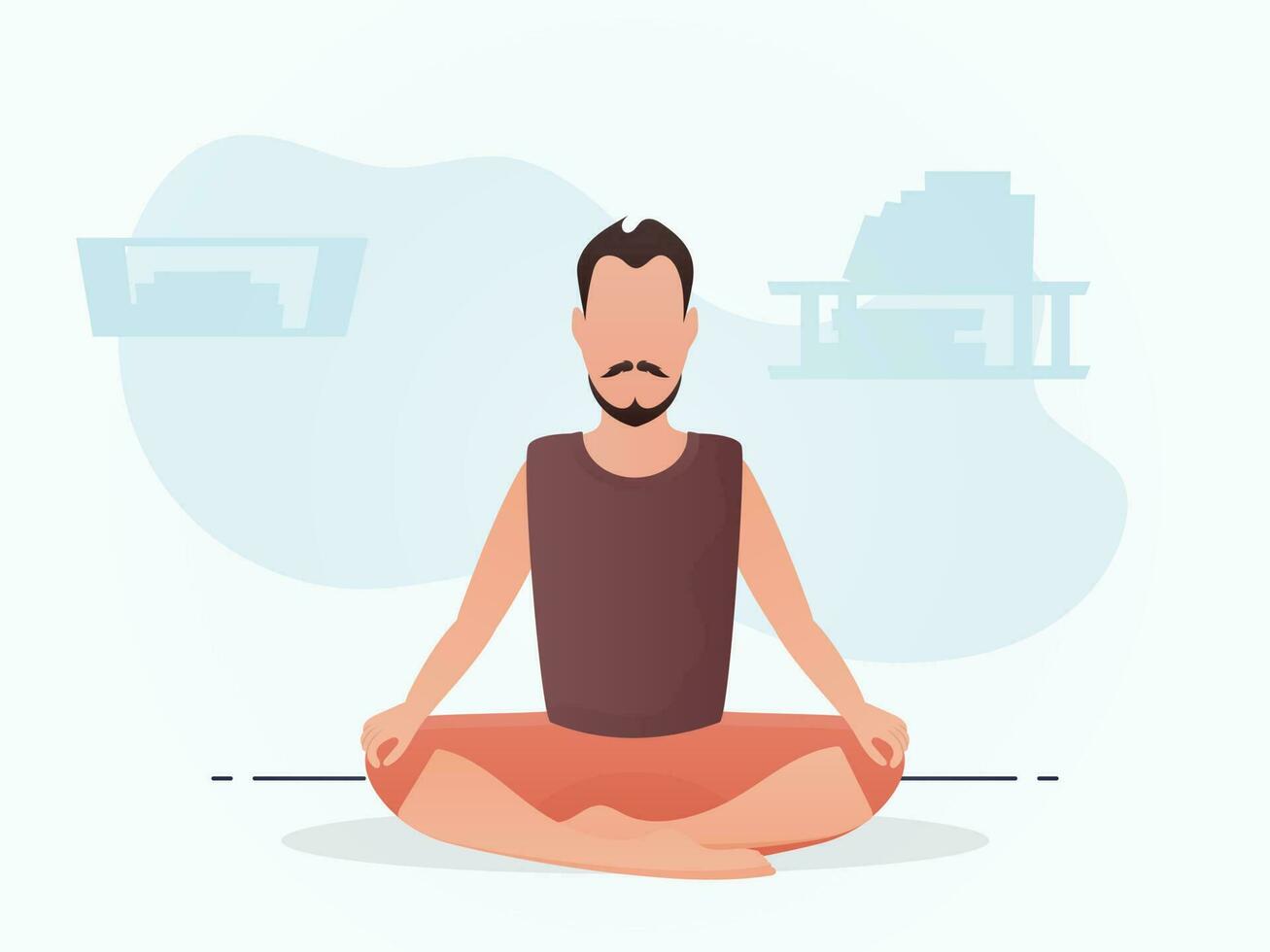 A man sits and meditates. Meditation. Cartoon style. vector