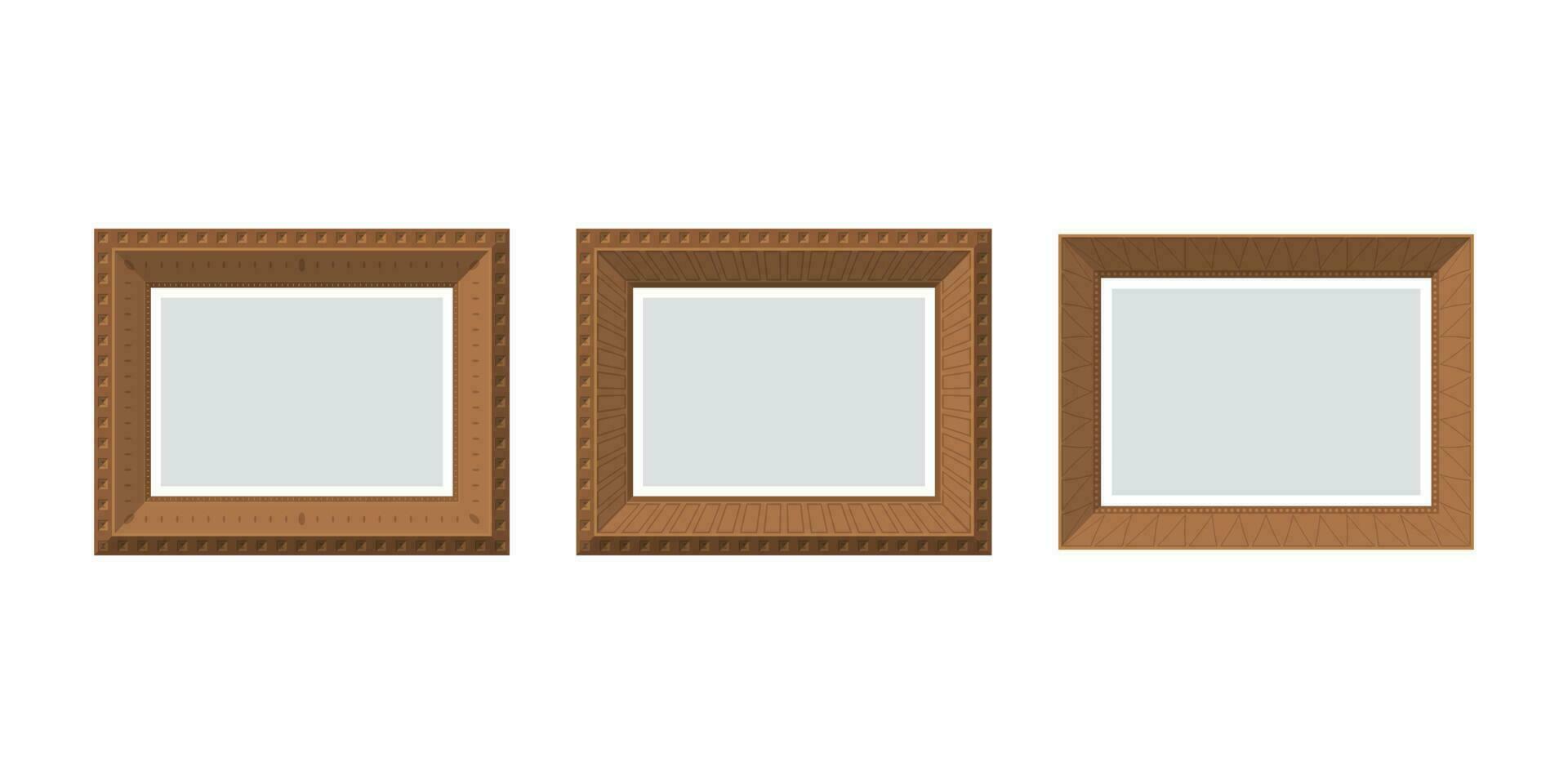 Set of empty wooden pictures. Isolated. Flat style. vector