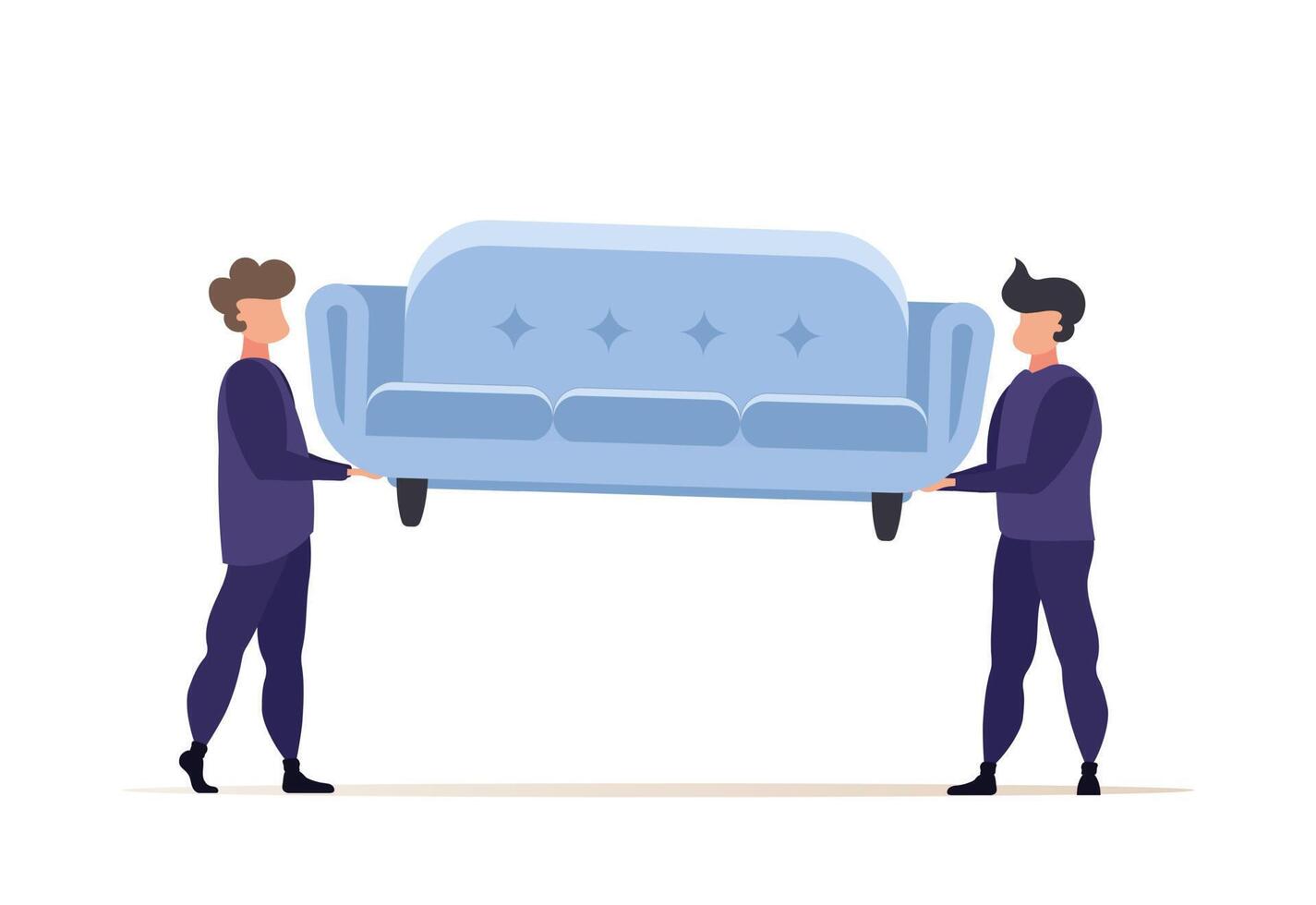 Movers or couriers carry a sofa. The concept of delivering parcels to home or moving house. Cartoon style. illustration. Isolated. vector