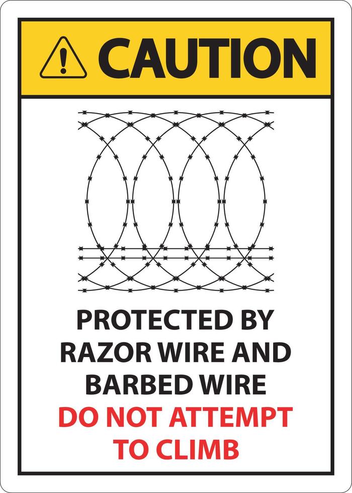 Caution Protected By Razor Wire and Barbed Wire, Do Not Climb Sign vector