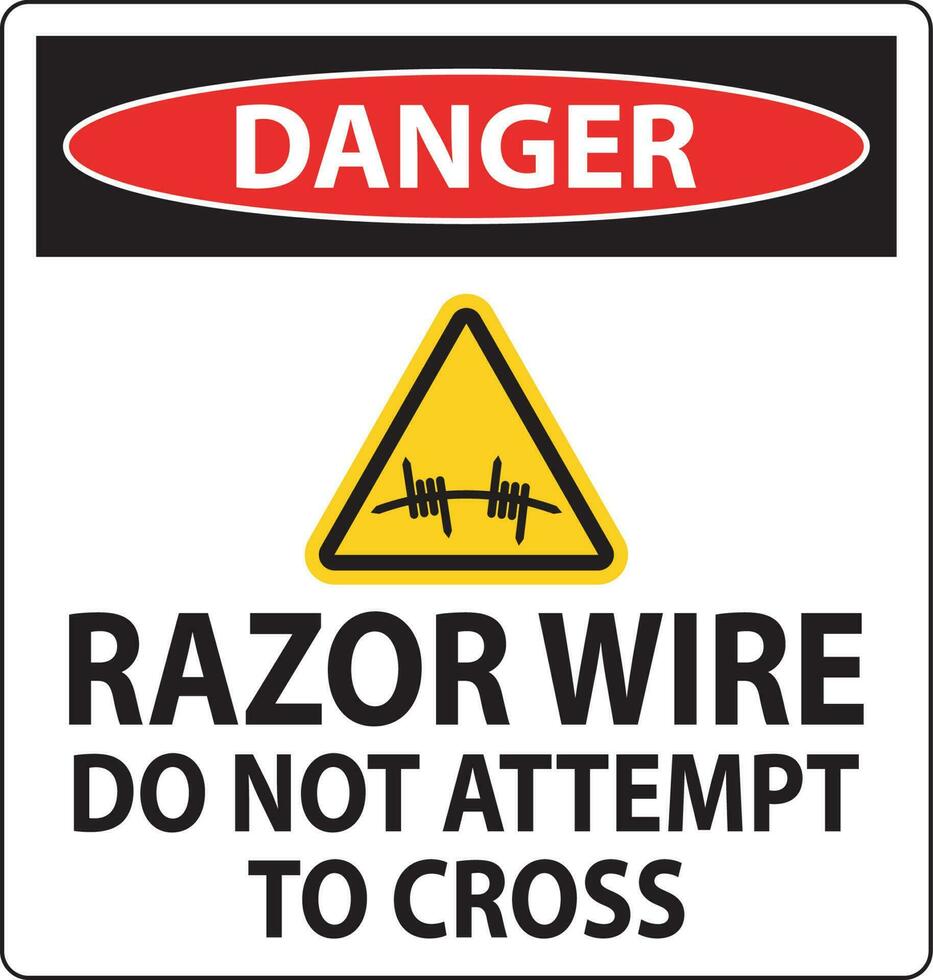 Danger Razor Wire Sign Razor Wire Do not Attempt to Cross vector