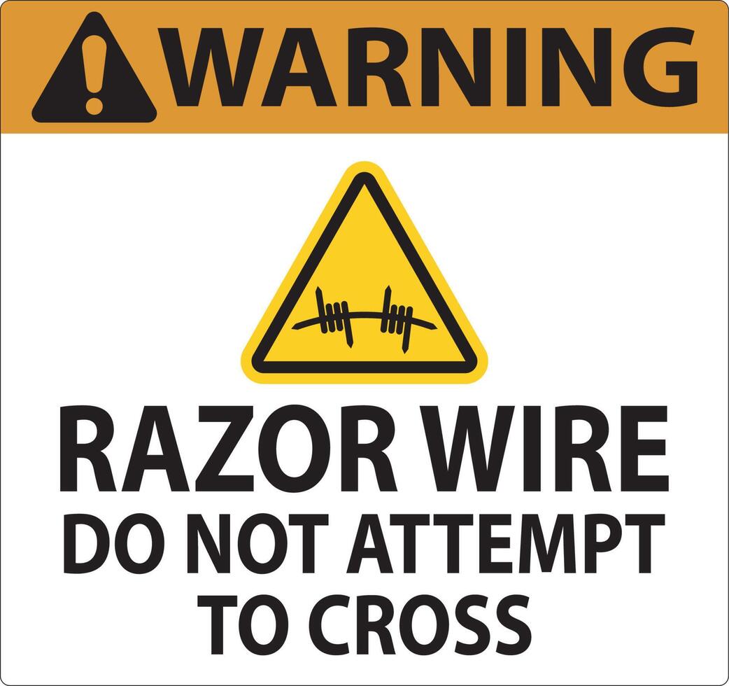 Warning Razor Wire Sign Razor Wire Do not Attempt to Cross vector