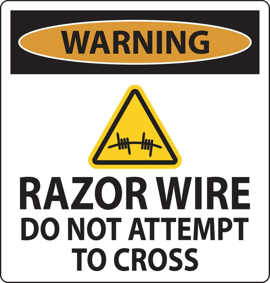Warning Razor Wire Sign Razor Wire Do not Attempt to Cross vector
