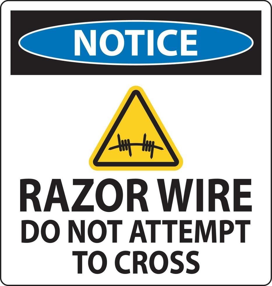 Notice Razor Wire Sign Razor Wire Do not Attempt to Cross vector