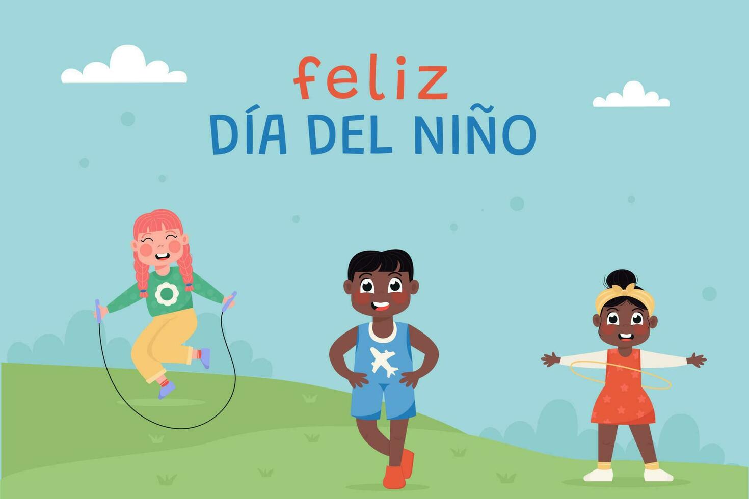 Flat children's day in spanish background with different children vector