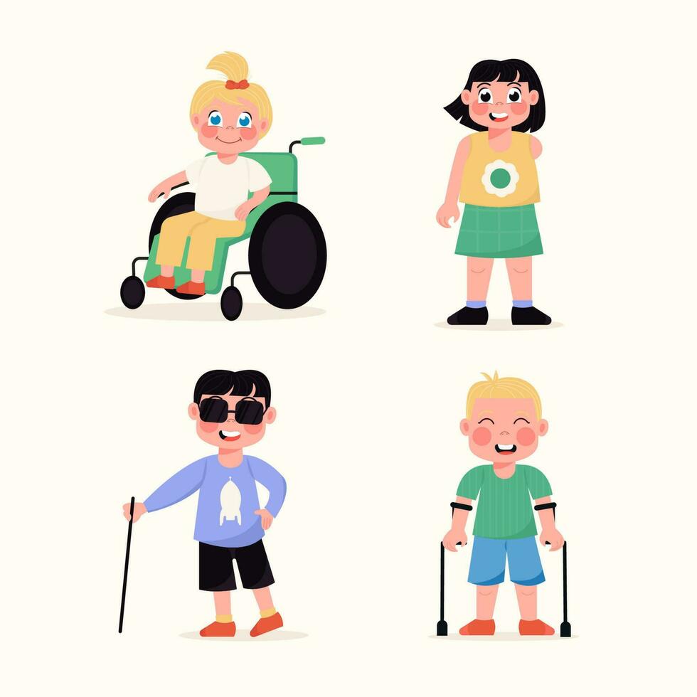 Happy inclusive, disabled children in a flat style vector