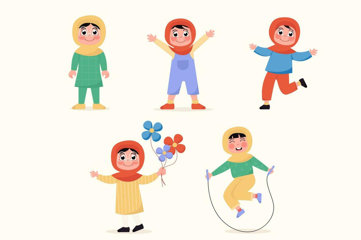 Happy child girl in hijab, Muslims in flat style vector