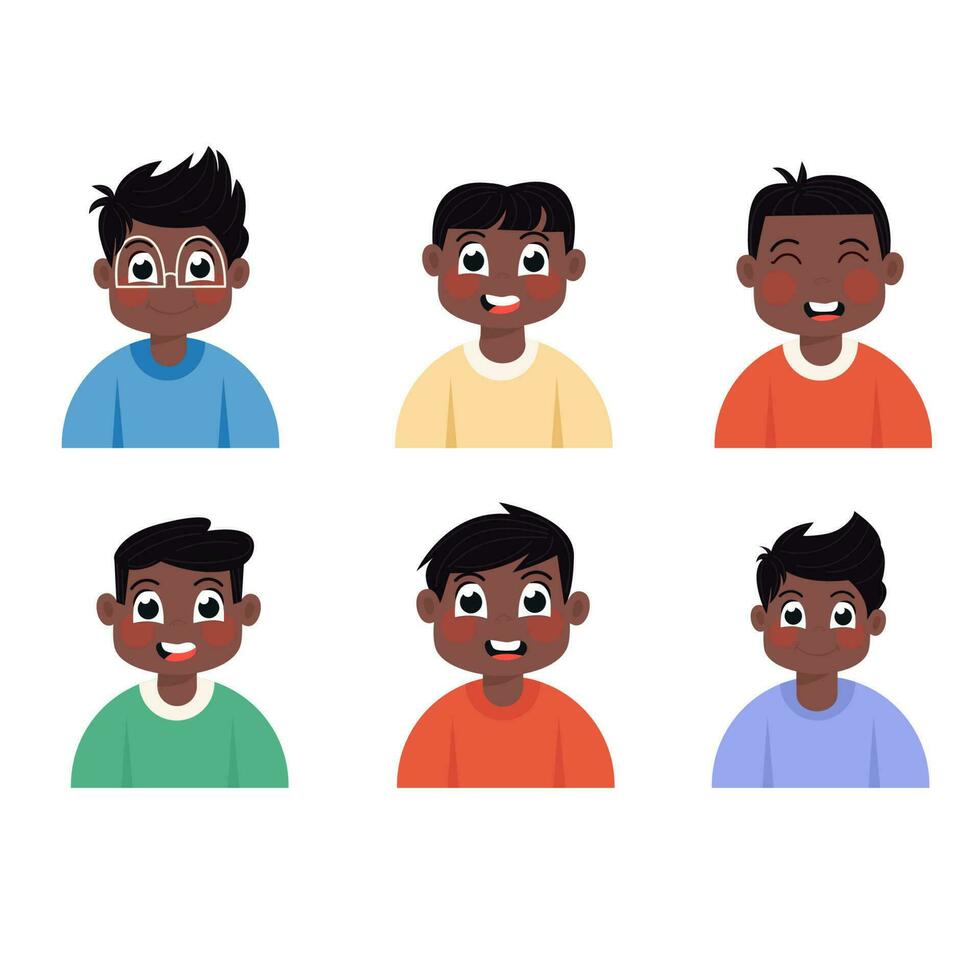 niño avatares de contento afroamericano Niños en plano estilo vector