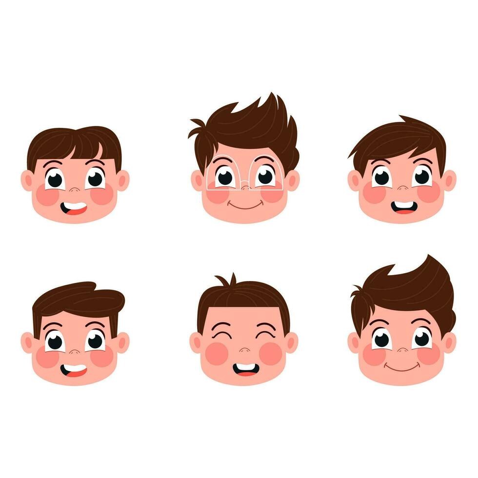 Children's heads of happy boys flat style vector