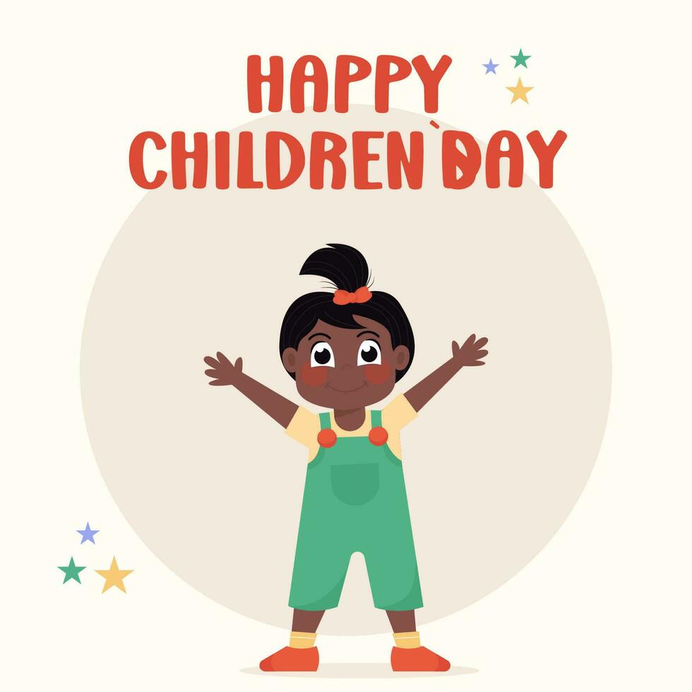 Happy children's day with African American girl in flat background vector