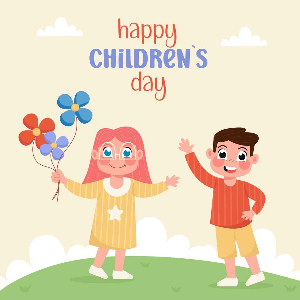 Happy children's day with children in a flat background vector