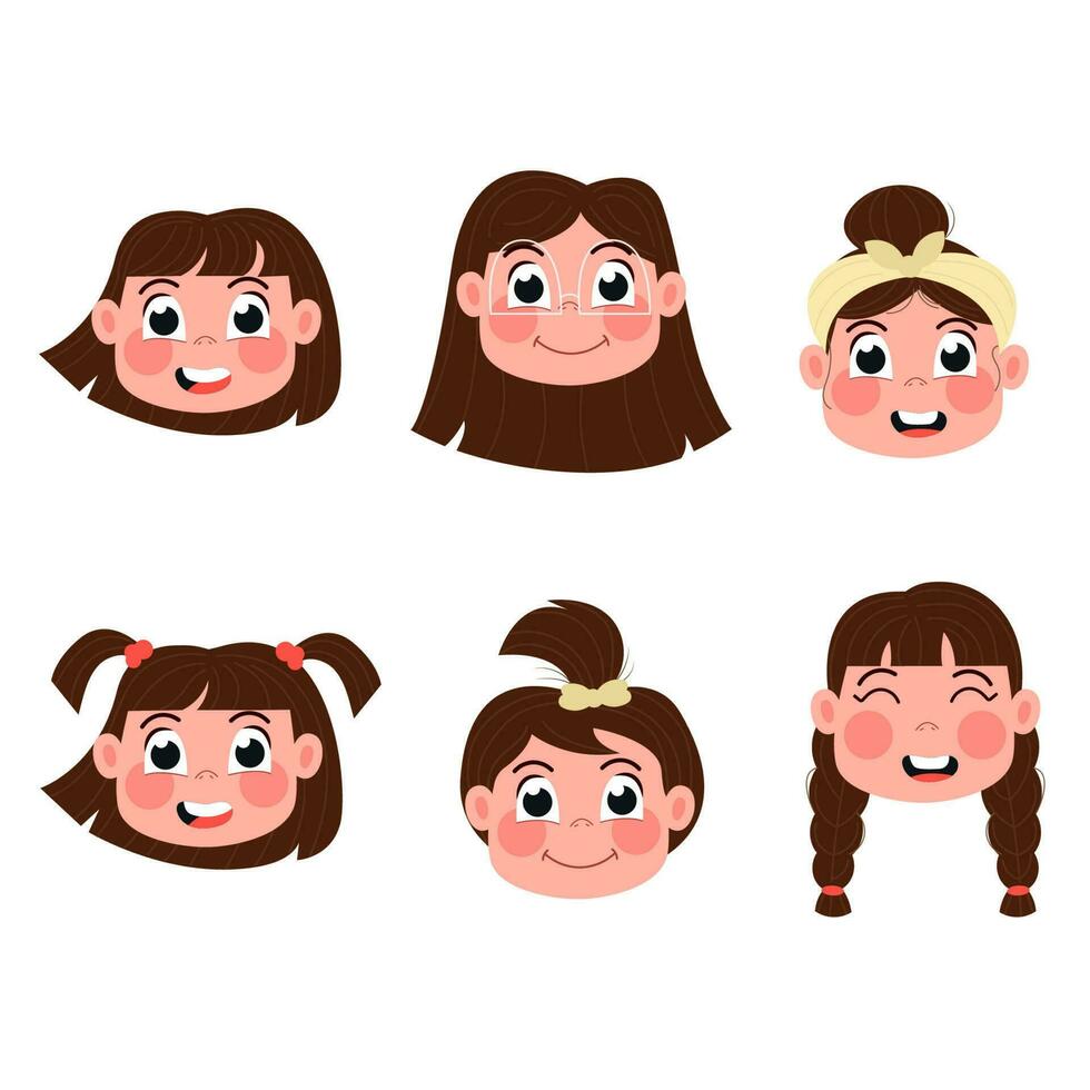 Children's heads of happy girls character vector
