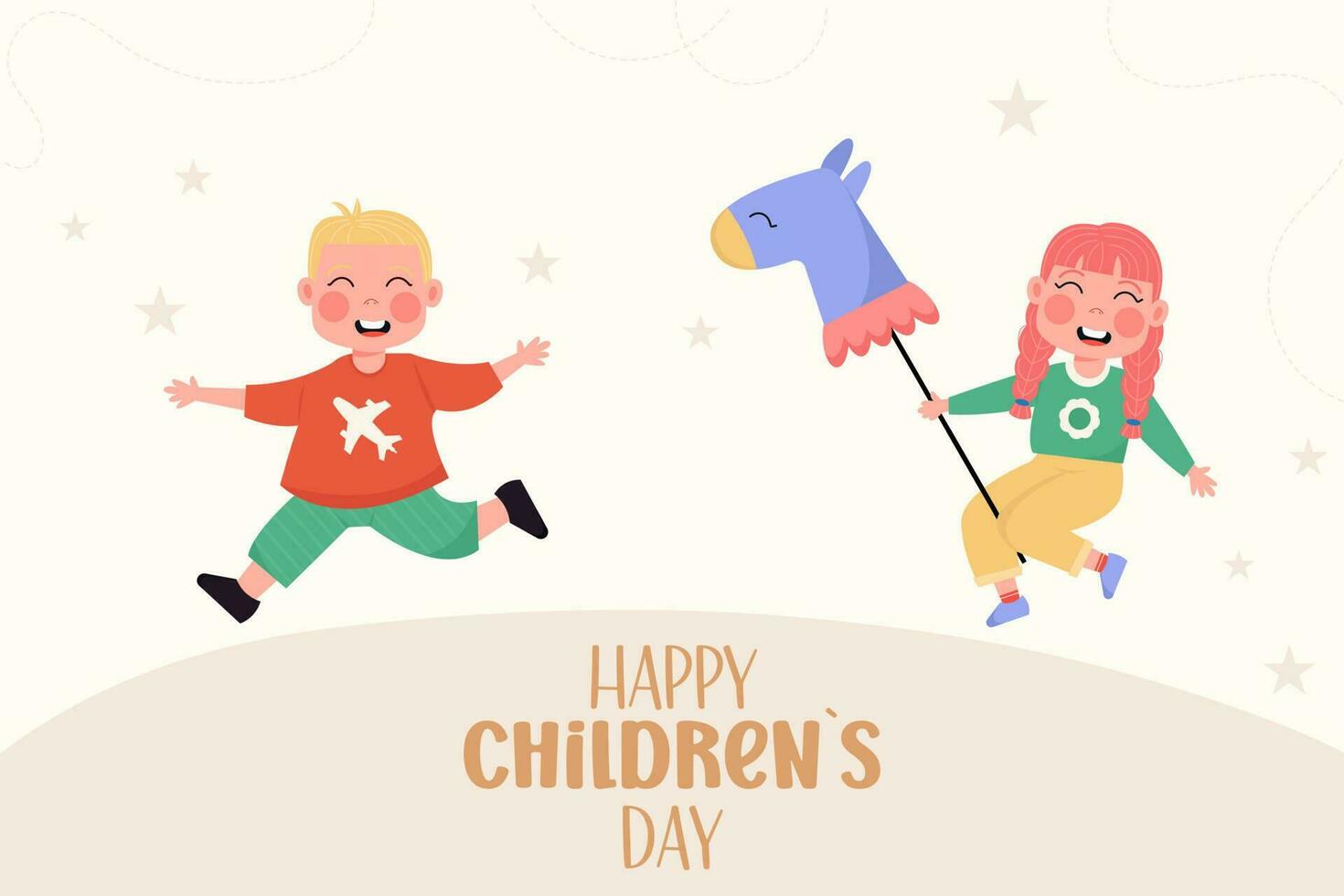 Happy children's day children jumping in a flat background vector
