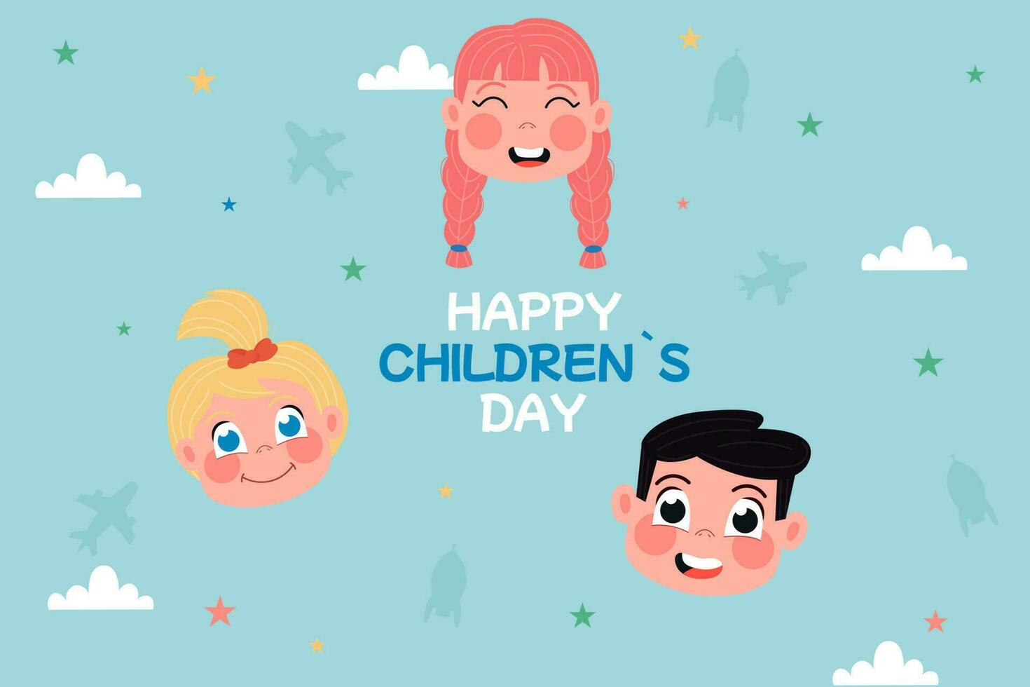 Happy children's day with heads in a flat background vector