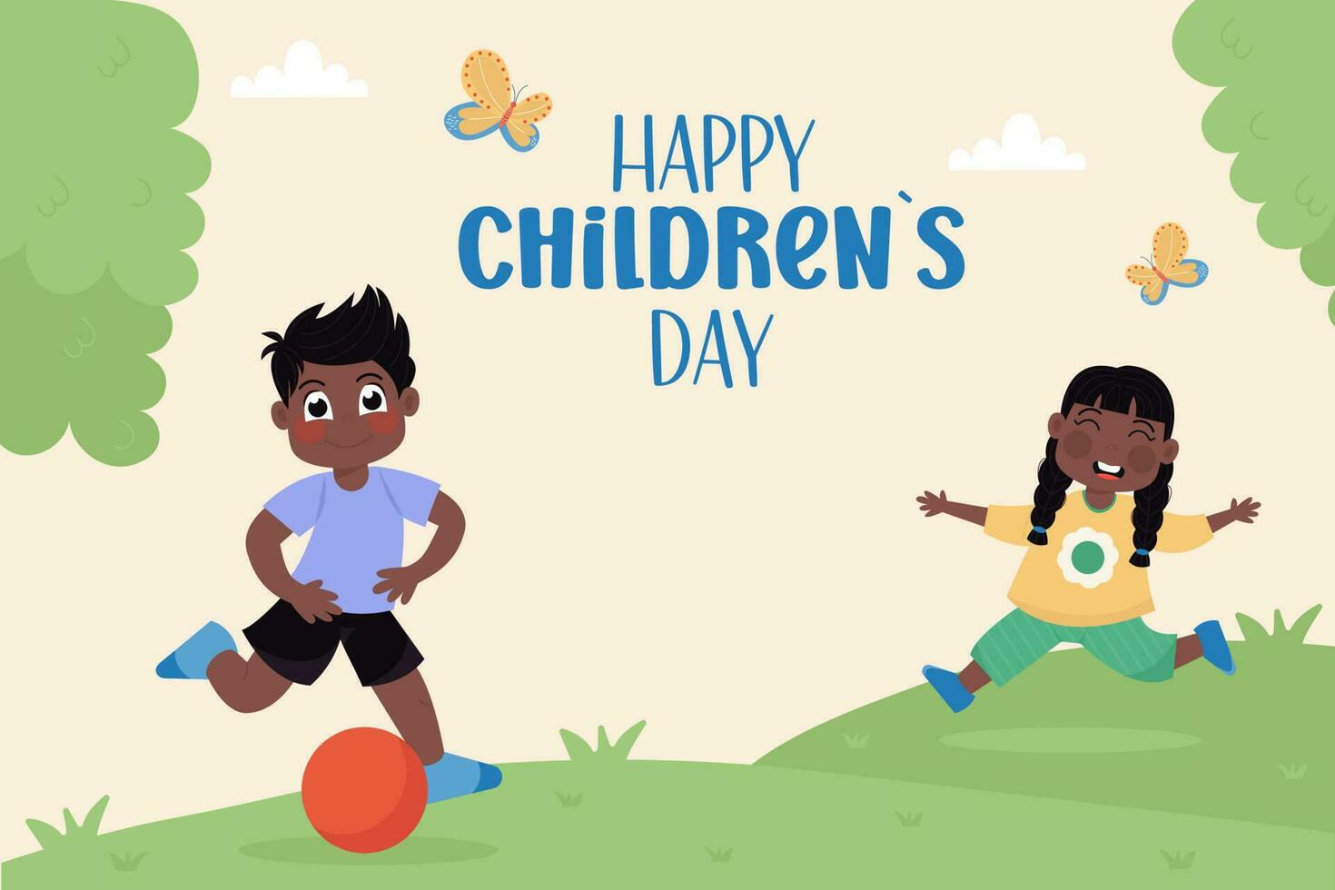 Happy children's day with African American children in a flat background vector
