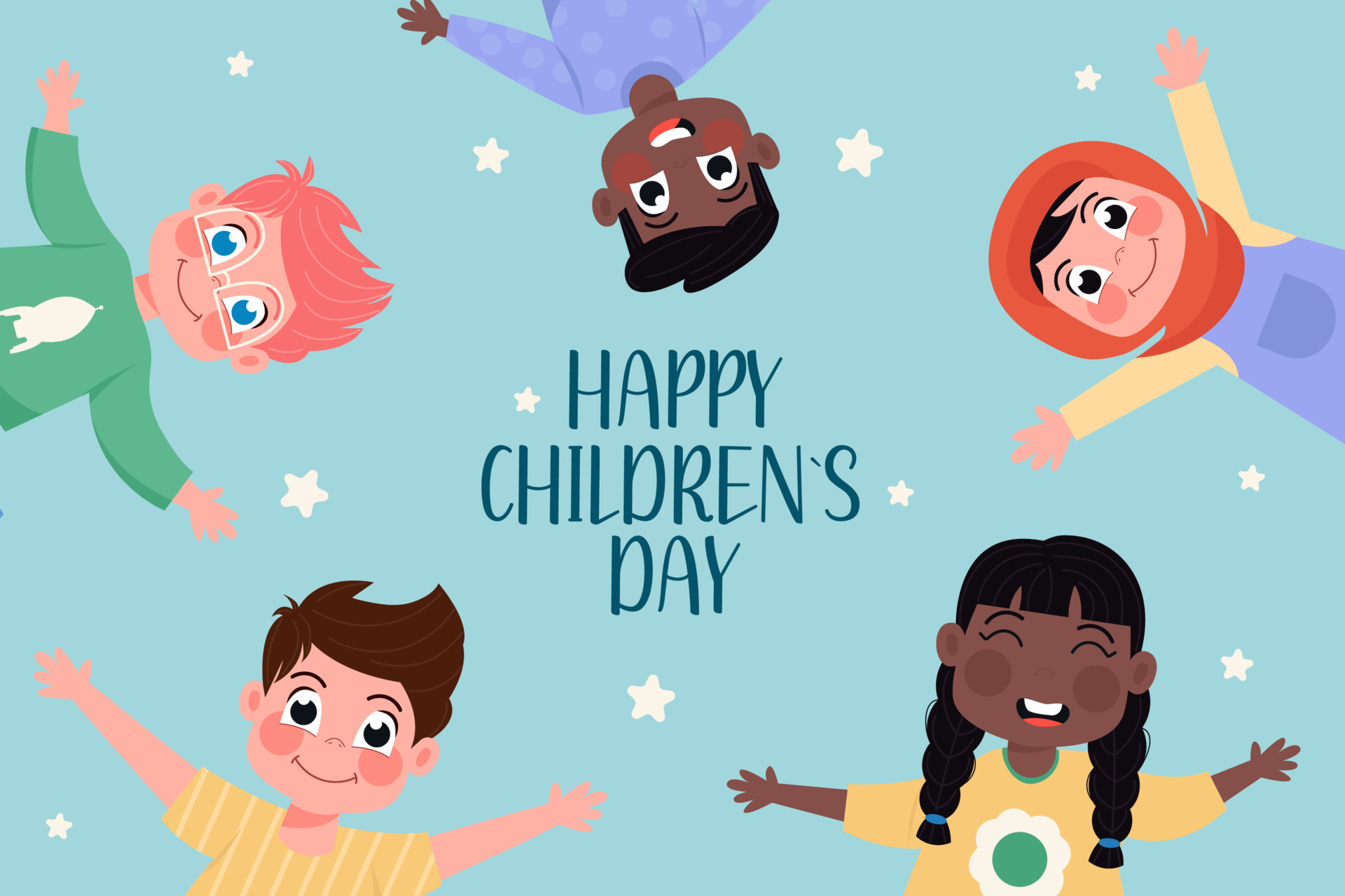 Happy children's day international children lie in a flat background ...