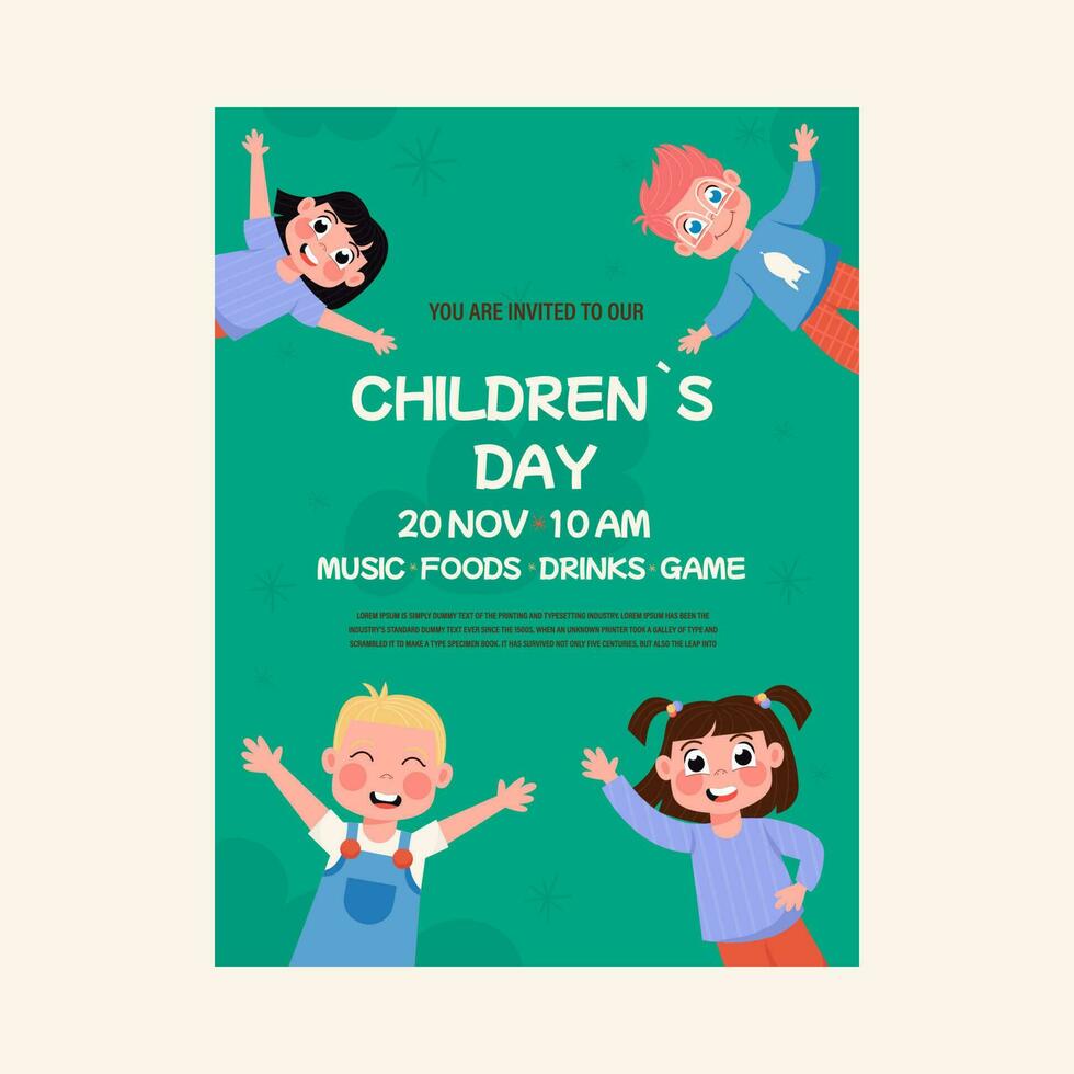 Invitation, flyer for a children's day party. Children girl and boy vector