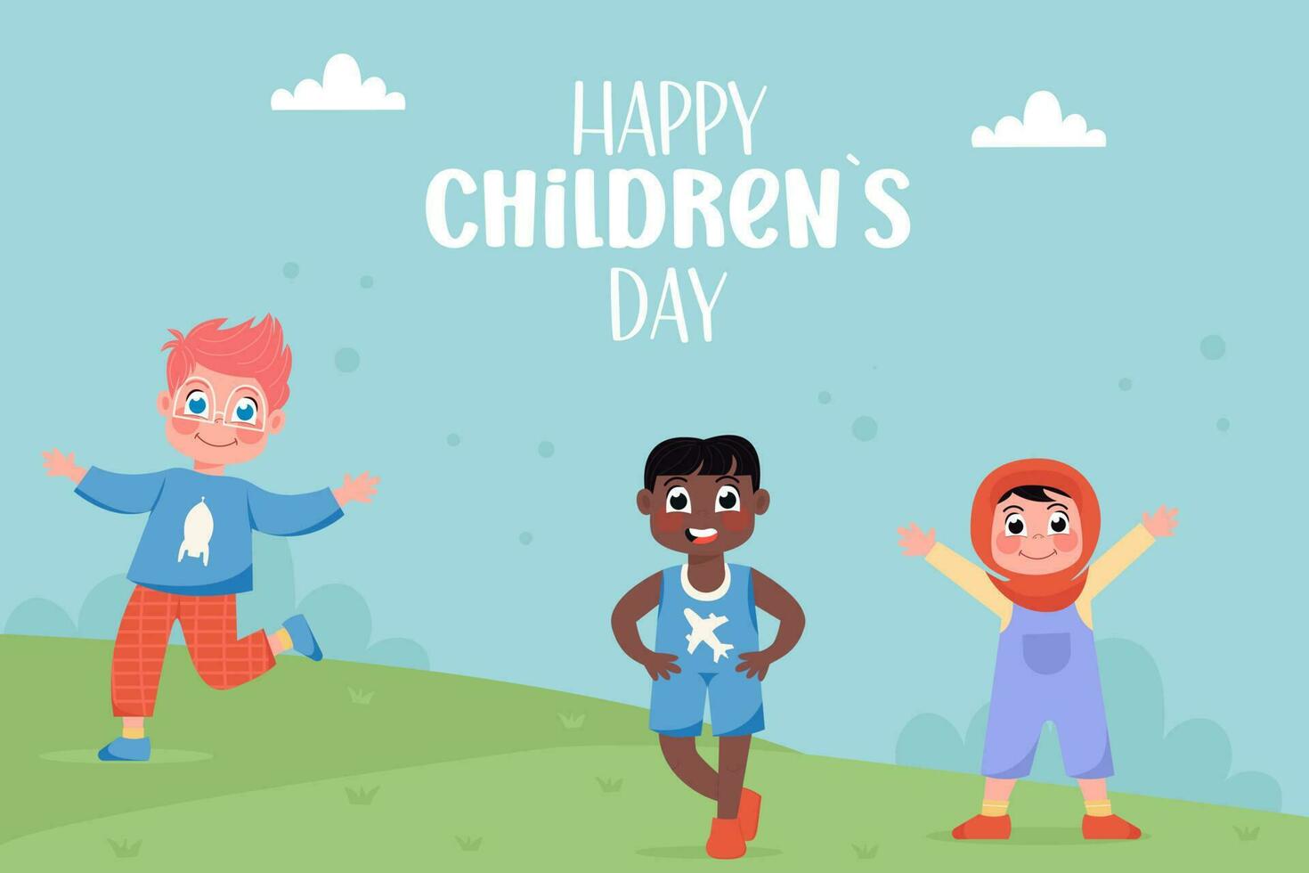 Happy children's day with international children in a flat background vector
