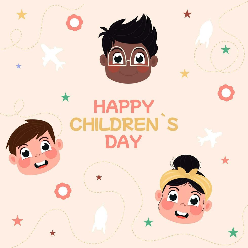 Happy children's day with children's heads on a flat background vector