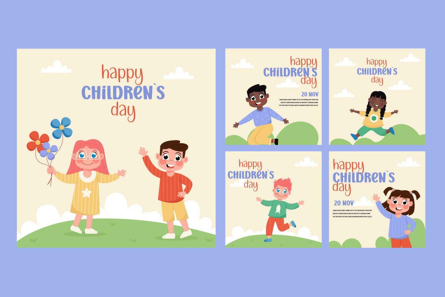 Flat style world happy children's day social media collection. Instagram posts vector