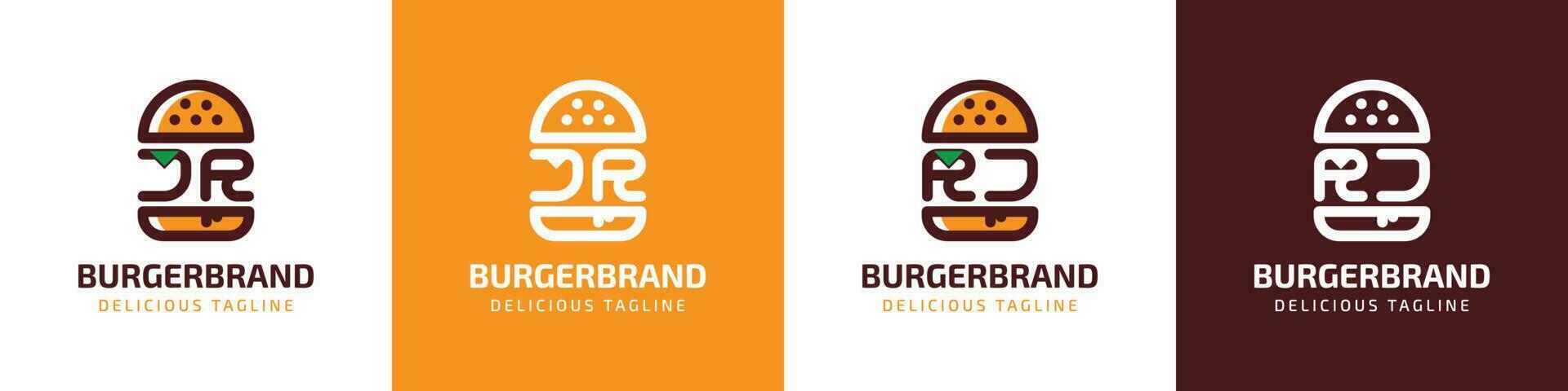 Letter JR and RJ Burger Logo, suitable for any business related to burger with JR or RJ initials. vector