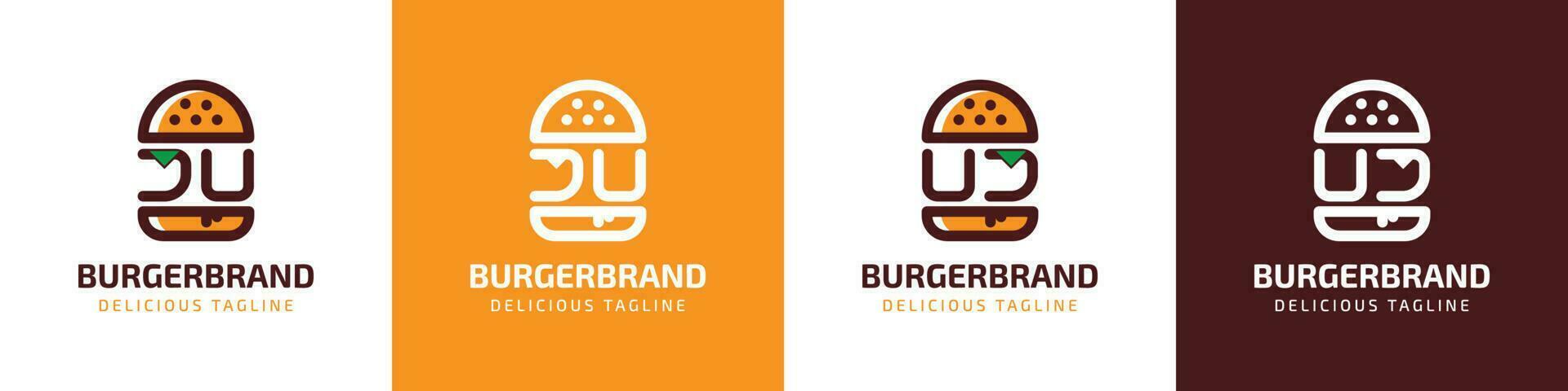 letra ju y uj hamburguesa logo, adecuado para ninguna negocio relacionado a hamburguesa con ju o uj iniciales. vector