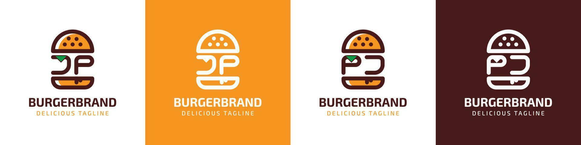 Letter JP and PJ Burger Logo, suitable for any business related to burger with JP or PJ initials. vector