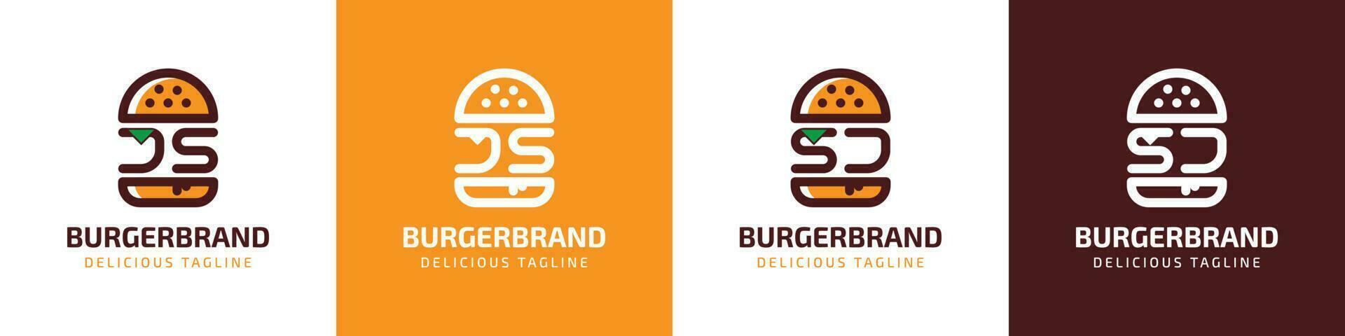 letra js y sj hamburguesa logo, adecuado para ninguna negocio relacionado a hamburguesa con js o sj iniciales. vector