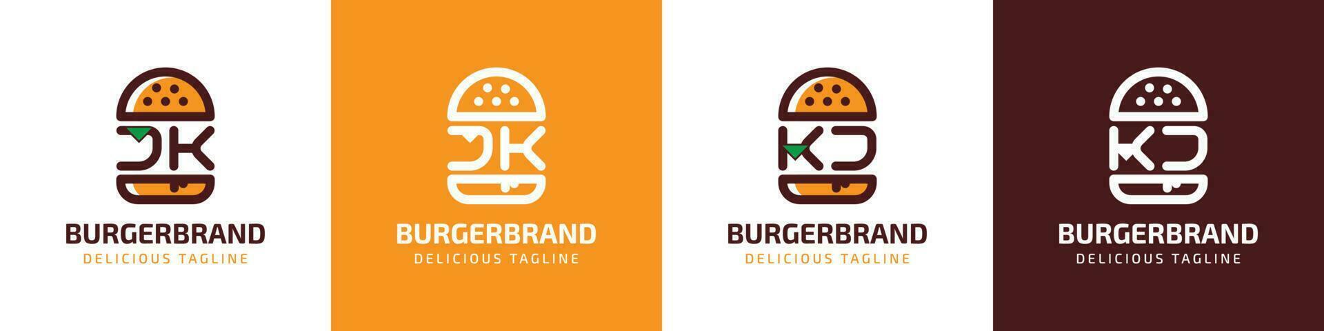 Letter JK and KJ Burger Logo, suitable for any business related to burger with JK or KJ initials. vector