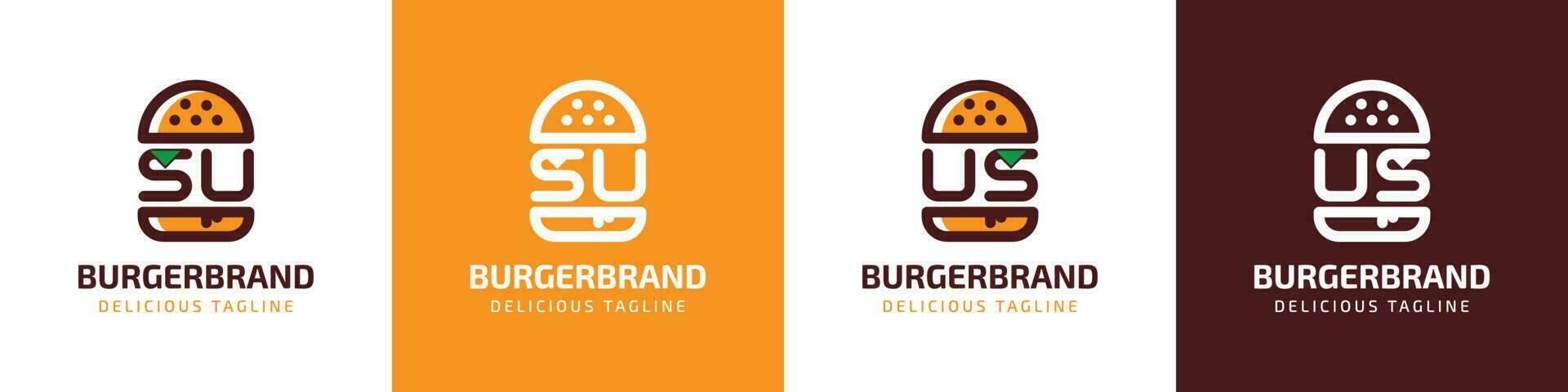 Letter SU and US Burger Logo, suitable for any business related to burger with SU or US initials. vector