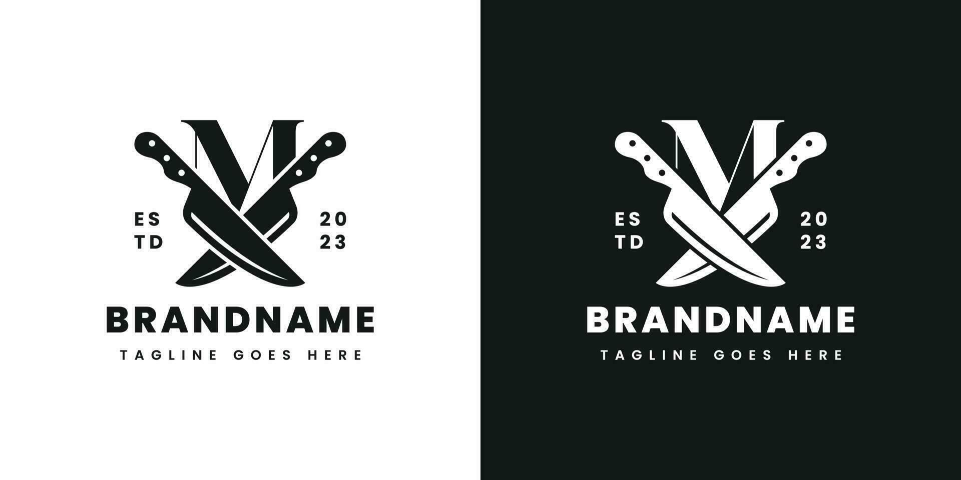 Letter M Double Knife Logo, Suitable for any business related to knife with M initial. vector