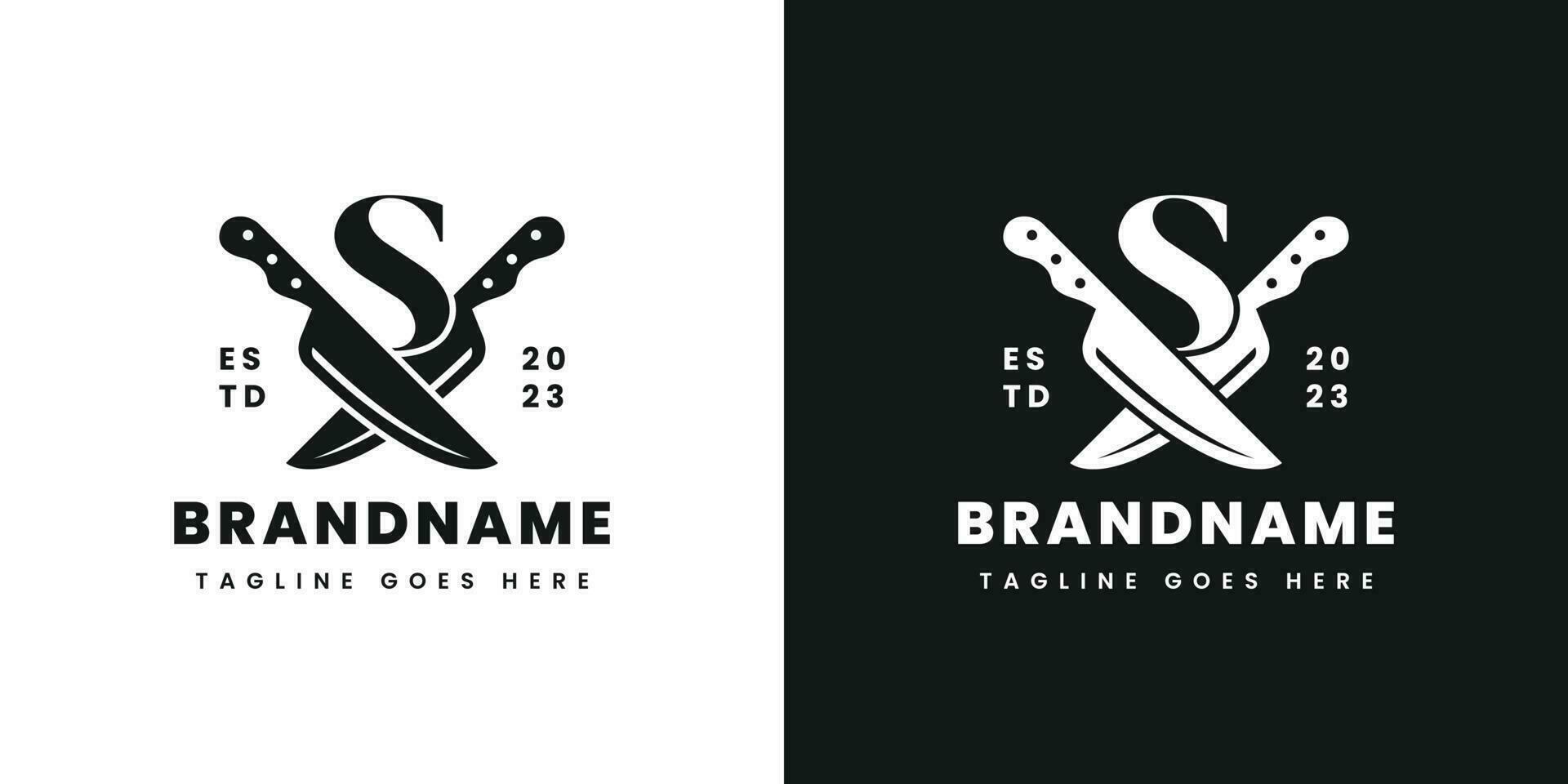 Letter S Double Knife Logo, Suitable for any business related to knife with S initial. vector