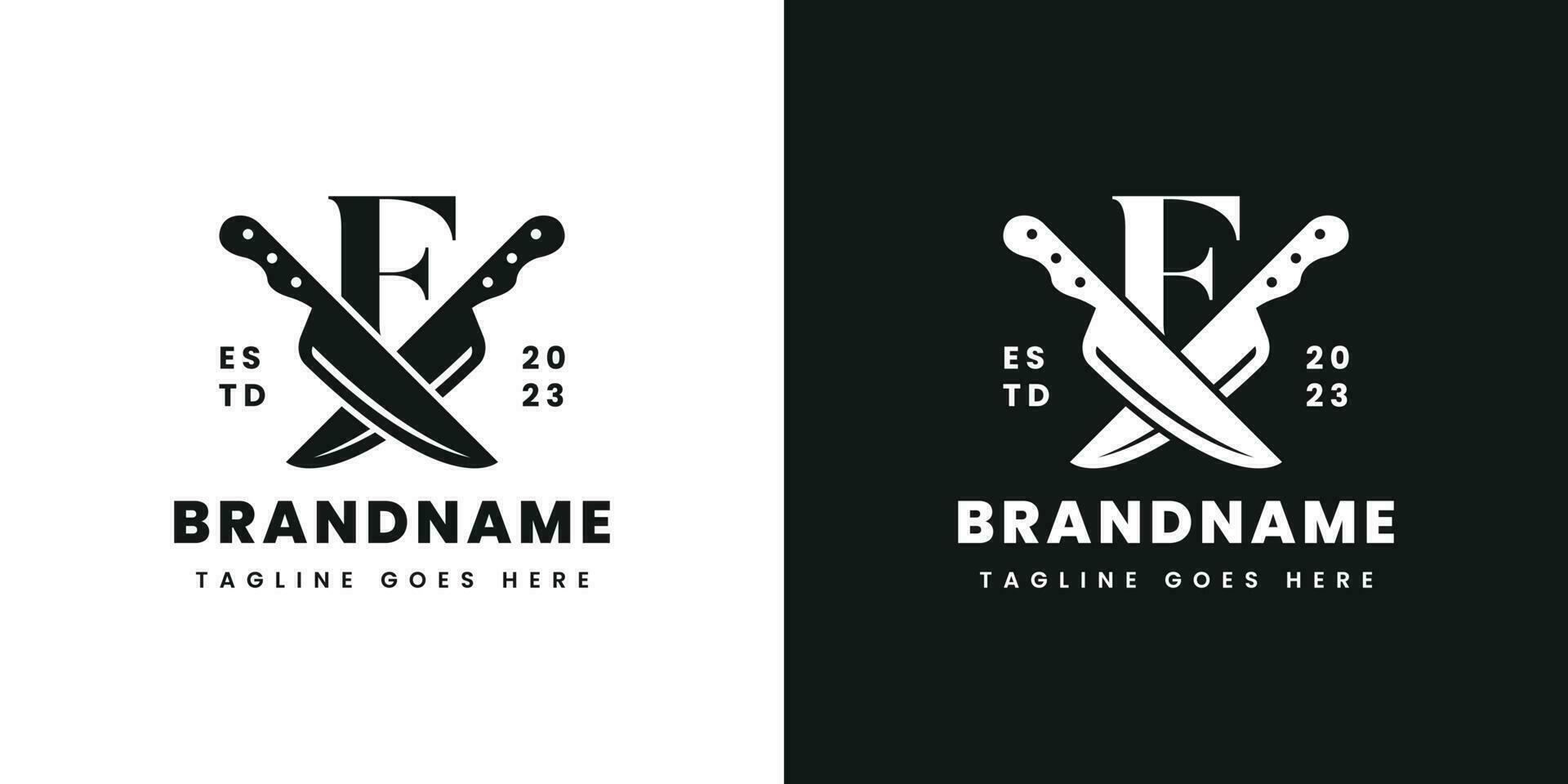 Letter F Double Knife Logo, Suitable for any business related to knife with F initial. vector