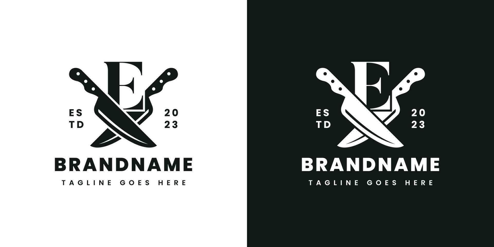 Letter E Double Knife Logo, Suitable for any business related to knife with E initial. vector