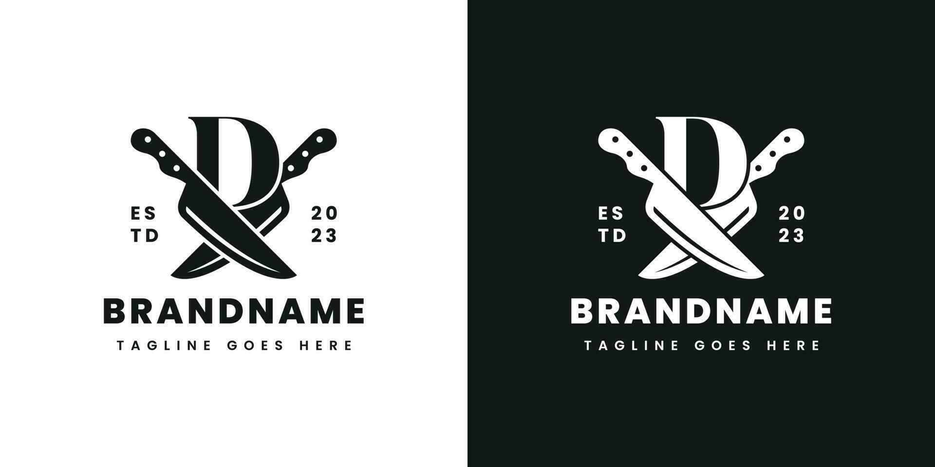 Letter D Double Knife Logo, Suitable for any business related to knife with D initial. vector