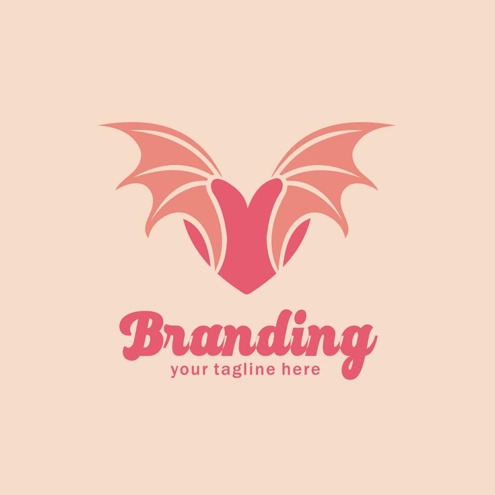 love logo design with dragon wings on the side vector