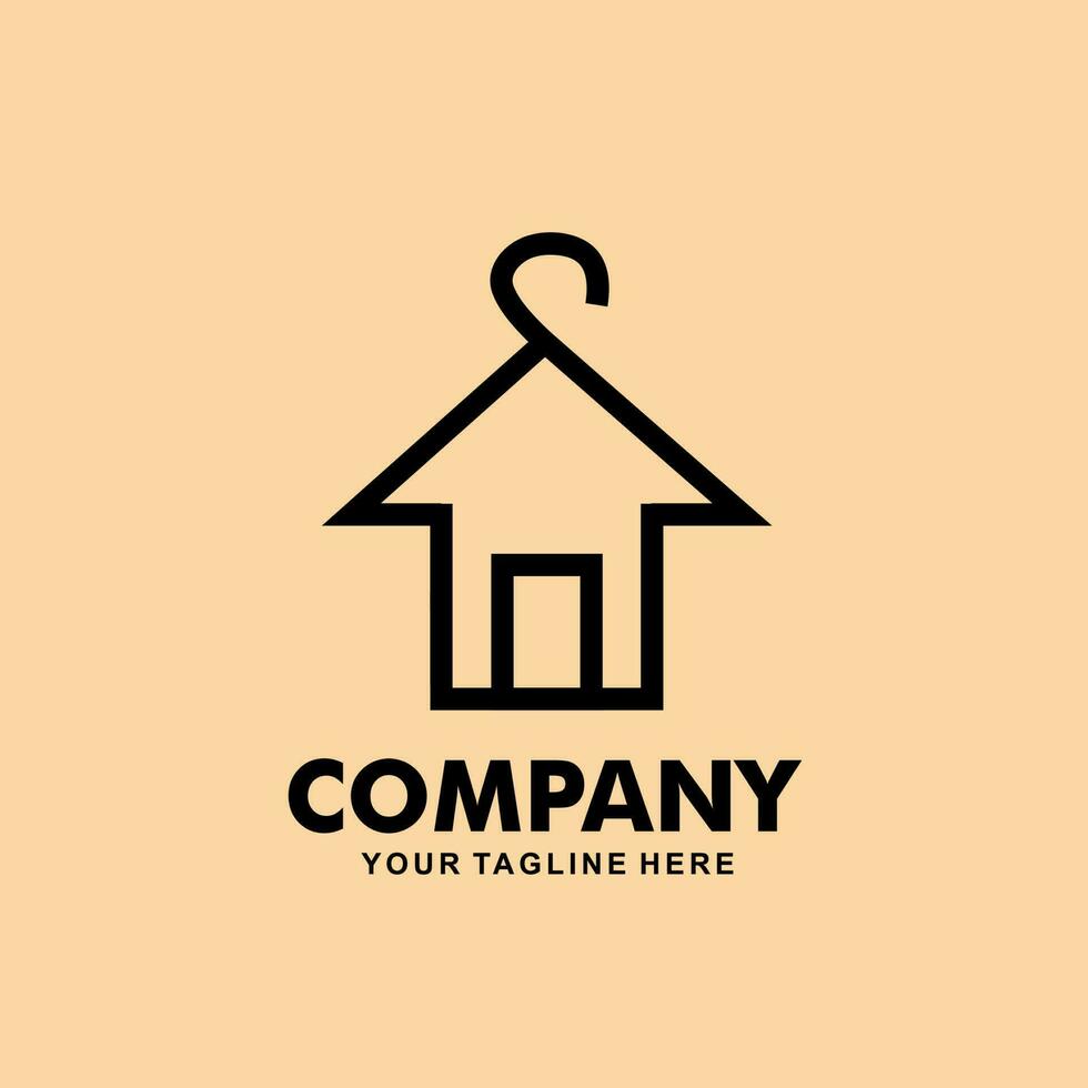 clothes hanger logo design with house icon, house symbol logo design vector