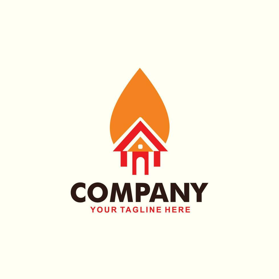 Small house logo design with a burning fire on the roof vector