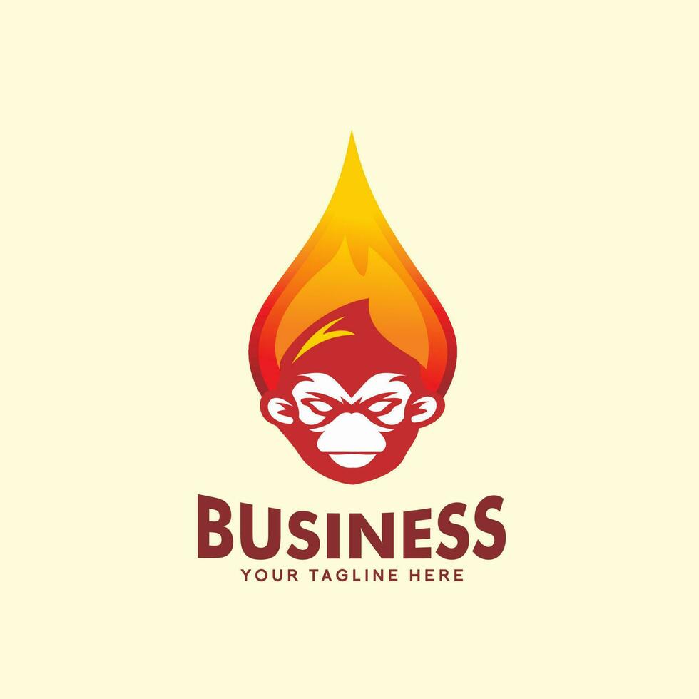 mono logo diseño, mono silueta en fuego, mono animal símbolo logo vector