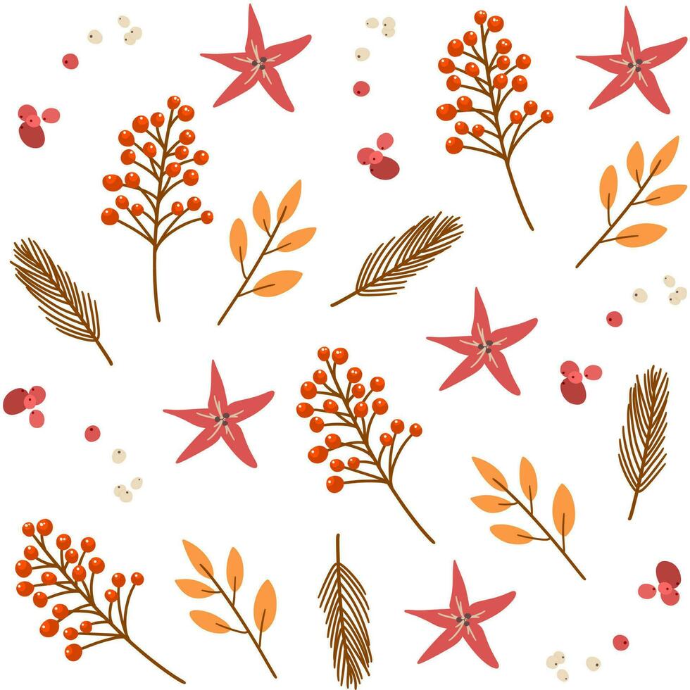 autumn leaves, nut and flower seamless pattern vector