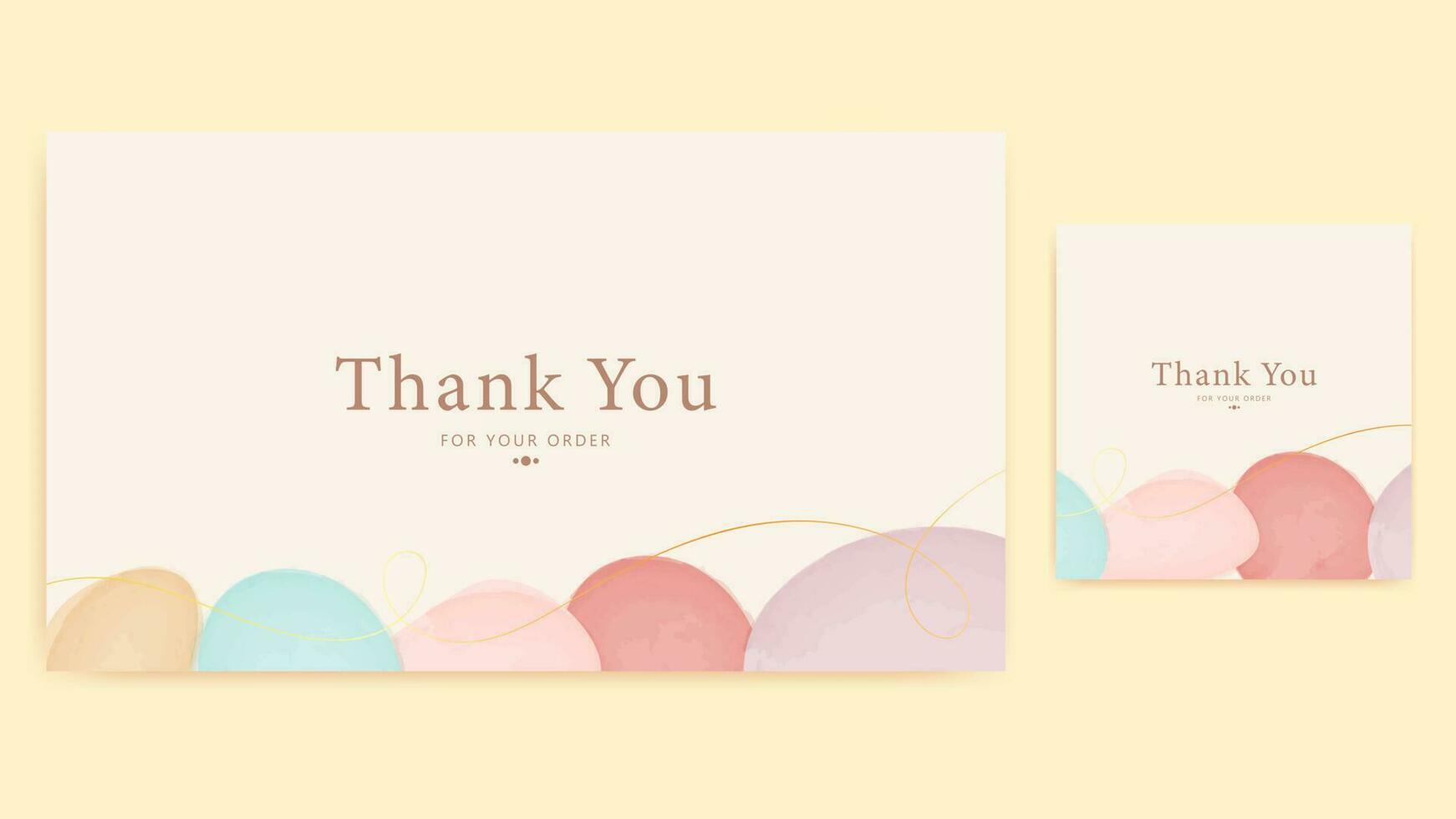 thank you card template, abstract rounded colorfull aesthetic watercolor simple greeting template vector